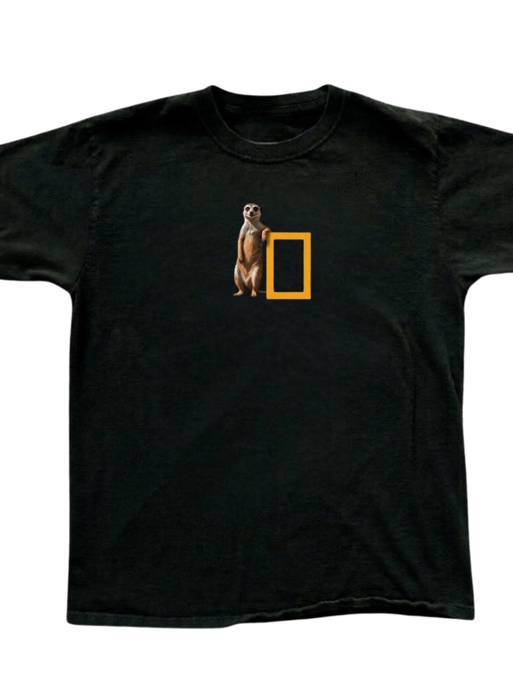 Gildan Black T-Shirt with Meerkat and Yellow Rectangle Graphic